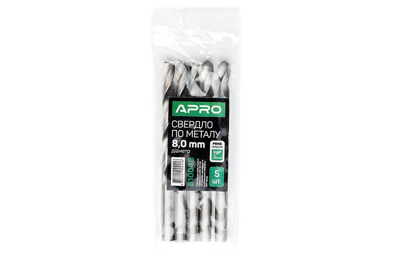 Сверло по металлу Apro - 8,0 мм Р6М5