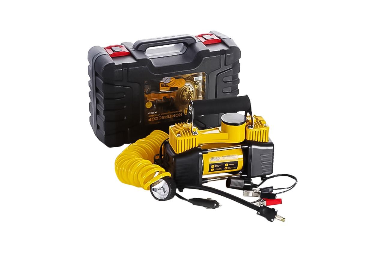 Автомобільний мінікомпресор Сила - 10 bar x 85 л/хв двопоршневий кейс