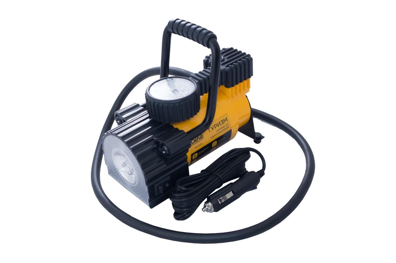 Миникомпрессор автомобильный Сила - 7 атм x 35 л/мин однопоршневой с фонариком