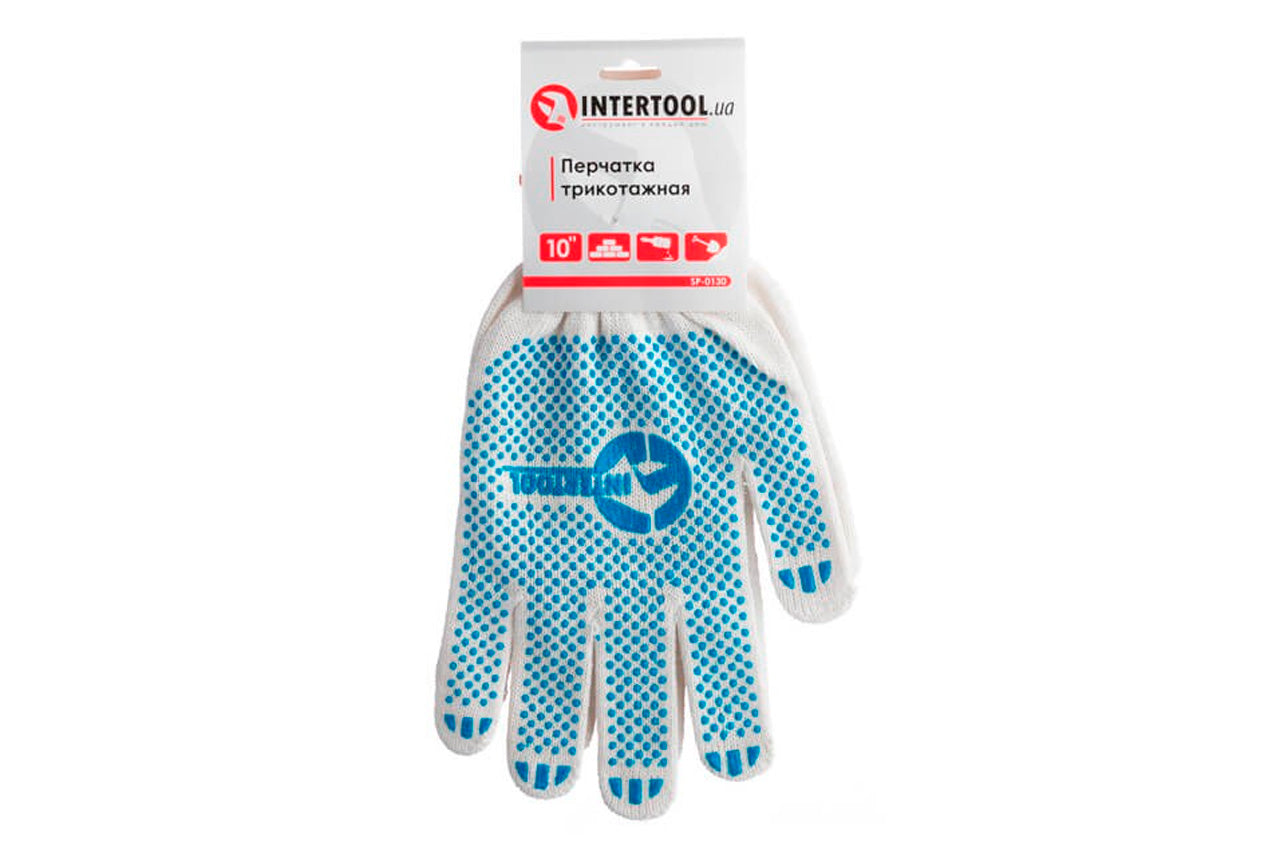 Перчатки Intertool - 70/30 с точкой 55г белые 10"