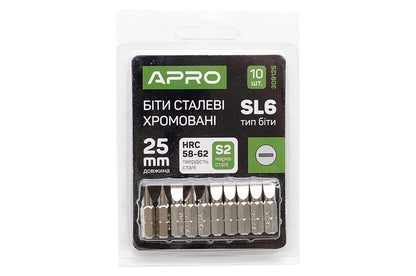 Бита Apro - SL6 x 25 мм хром (10 шт.)