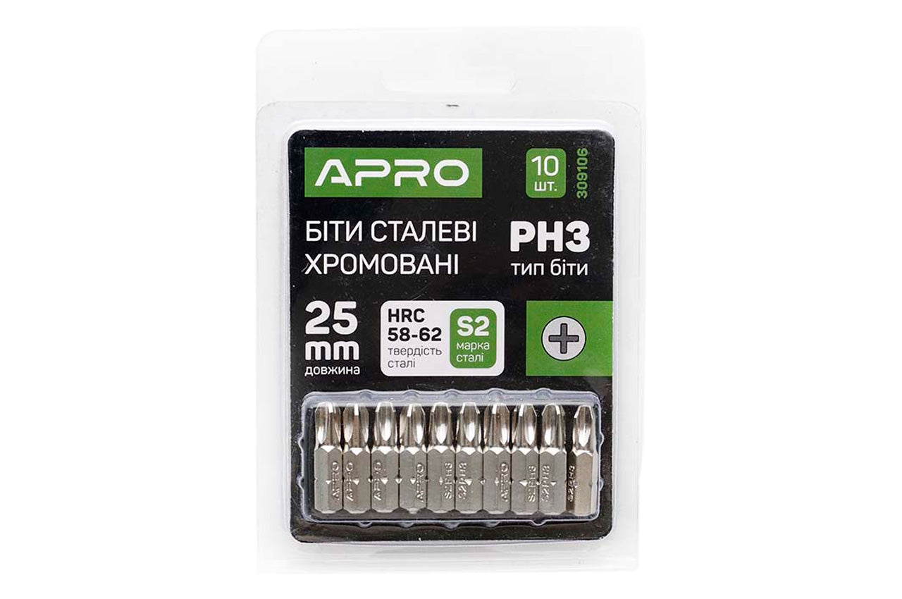 Бита Apro - PH3 x 25 мм хром (10 шт.)