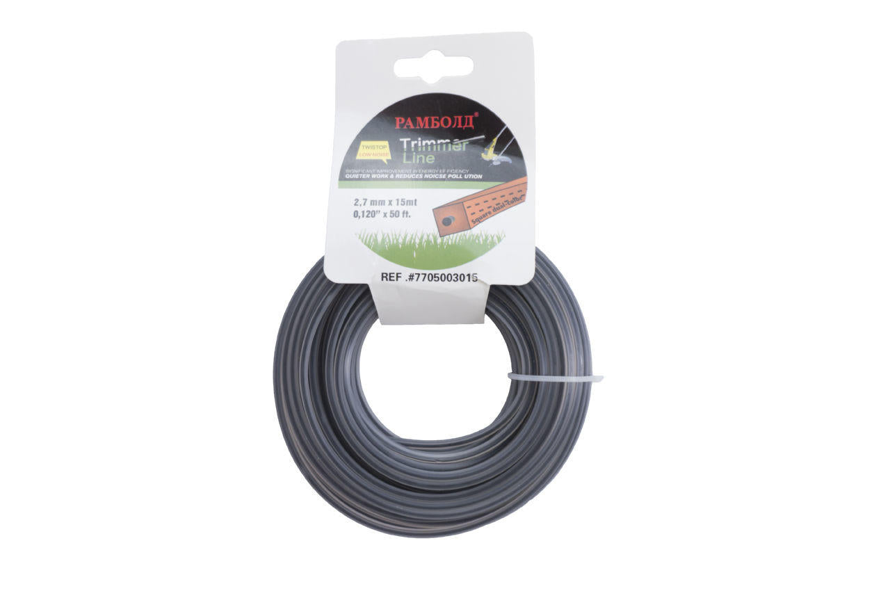 Леска для триммера Рамболд - 2,7 мм x 15 м квадрат армированный серый