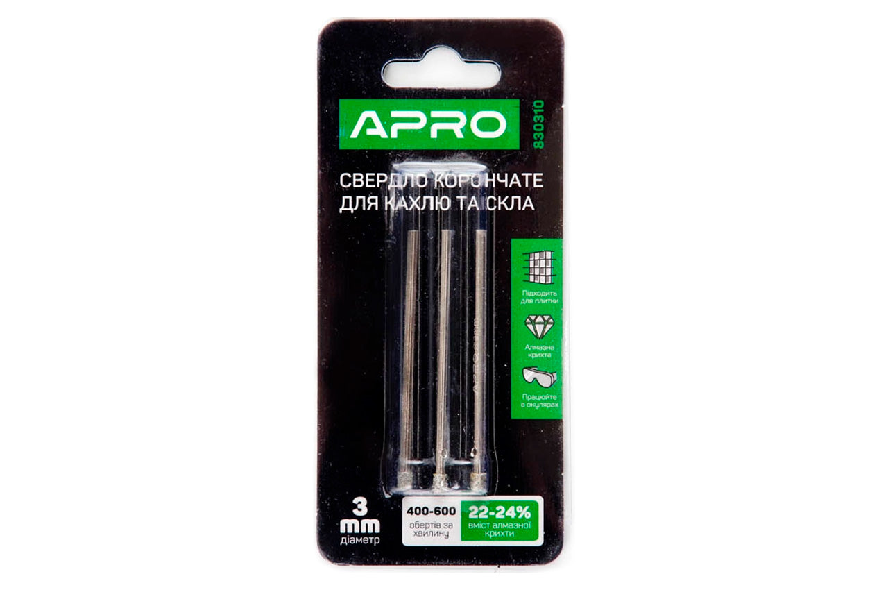 Сверло по стеклу и керамике трубчатое Apro - 3 мм