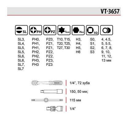 Набор инструмента Intertool - 1/4" 57 ед. Storm