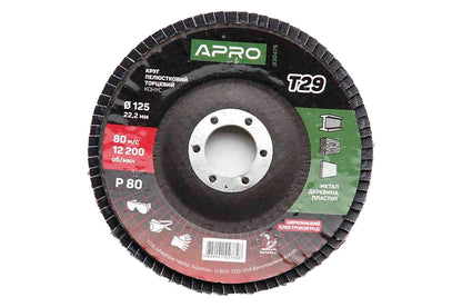 Круг лепестковый торцевой Apro - 125 мм x Р80 цирконий прямой