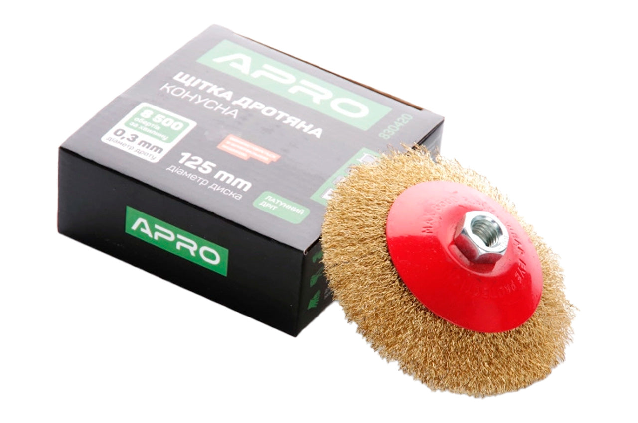 Щетка конусная Apro - 125 мм x М14 рифленая