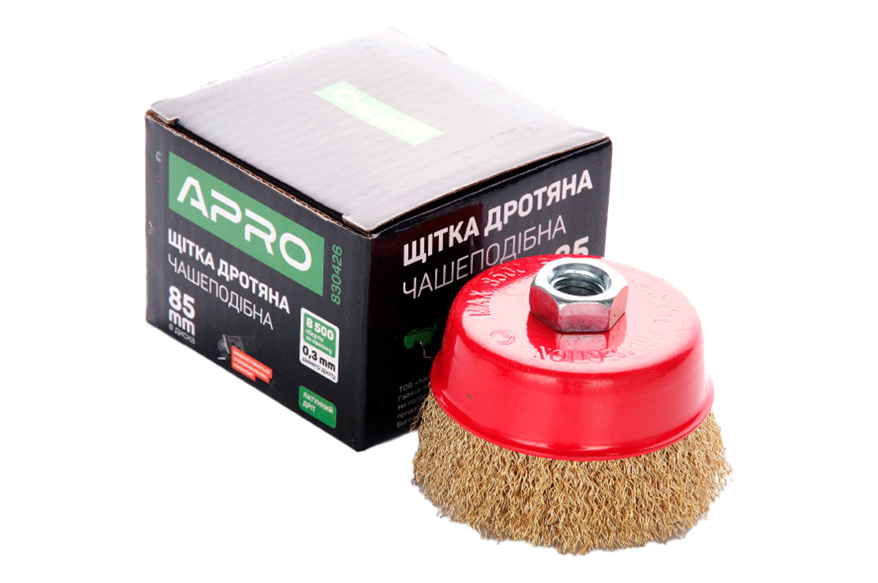 Щетка торцевая Apro - 85 мм x М14 рифленая