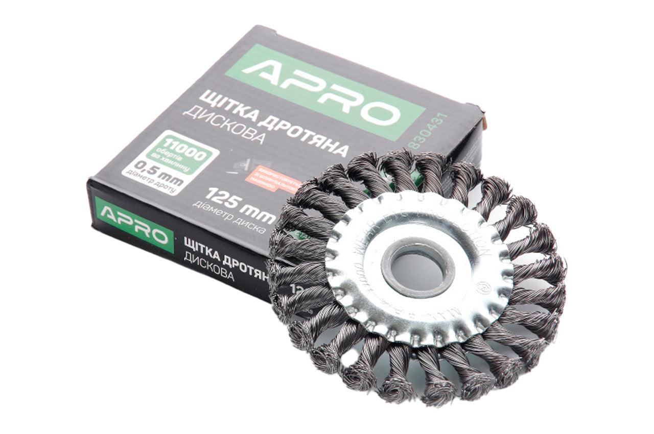 Щетка дисковая Apro - 125 мм x М14 плетеная