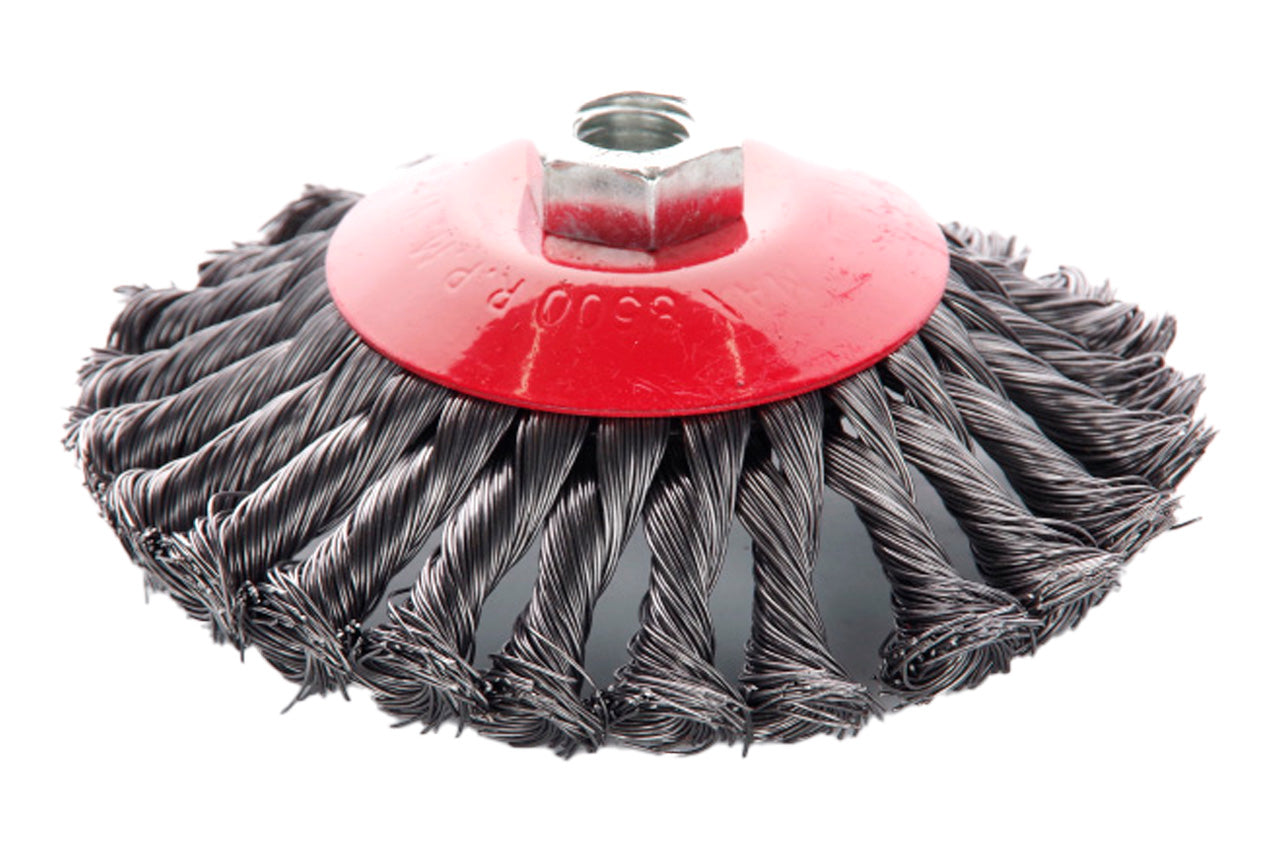 Щетка конусная Apro - 125 мм x М14 плетеная