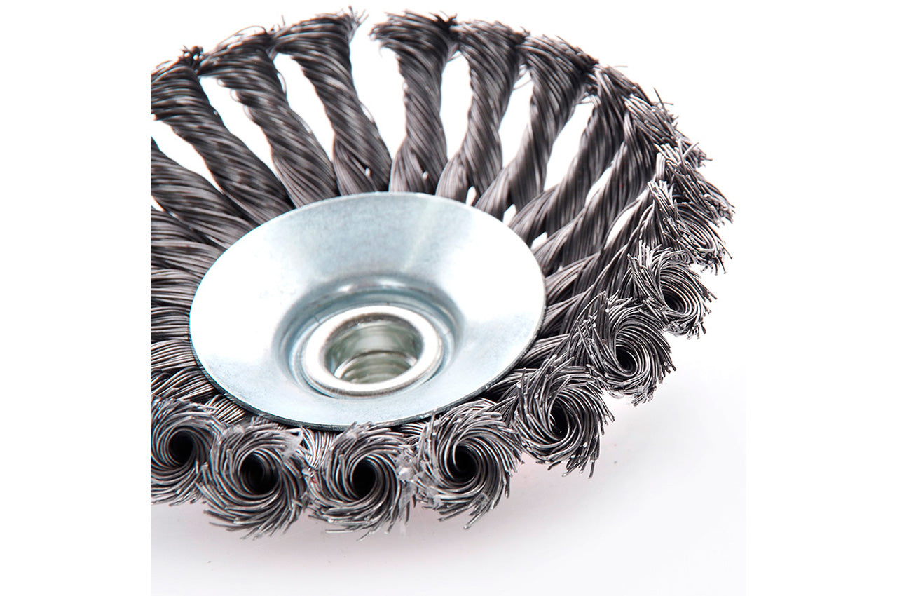 Щетка конусная Apro - 125 мм x М14 плетеная