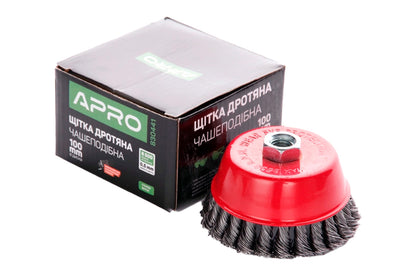 Щетка торцевая Apro - 100 мм x М14 плетеная