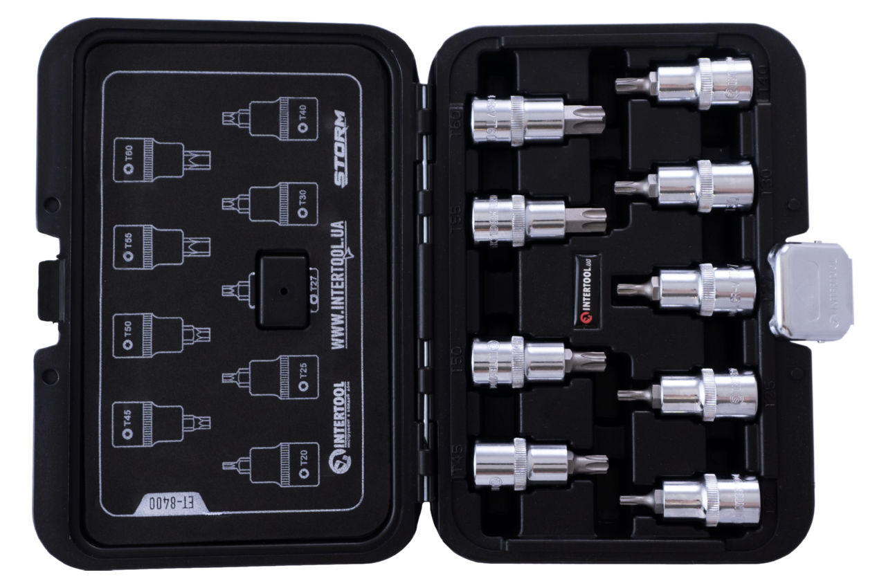 Набор бит TORX Intertool - 1/2" x T20-T60 x 55 мм (9 шт.) Storm