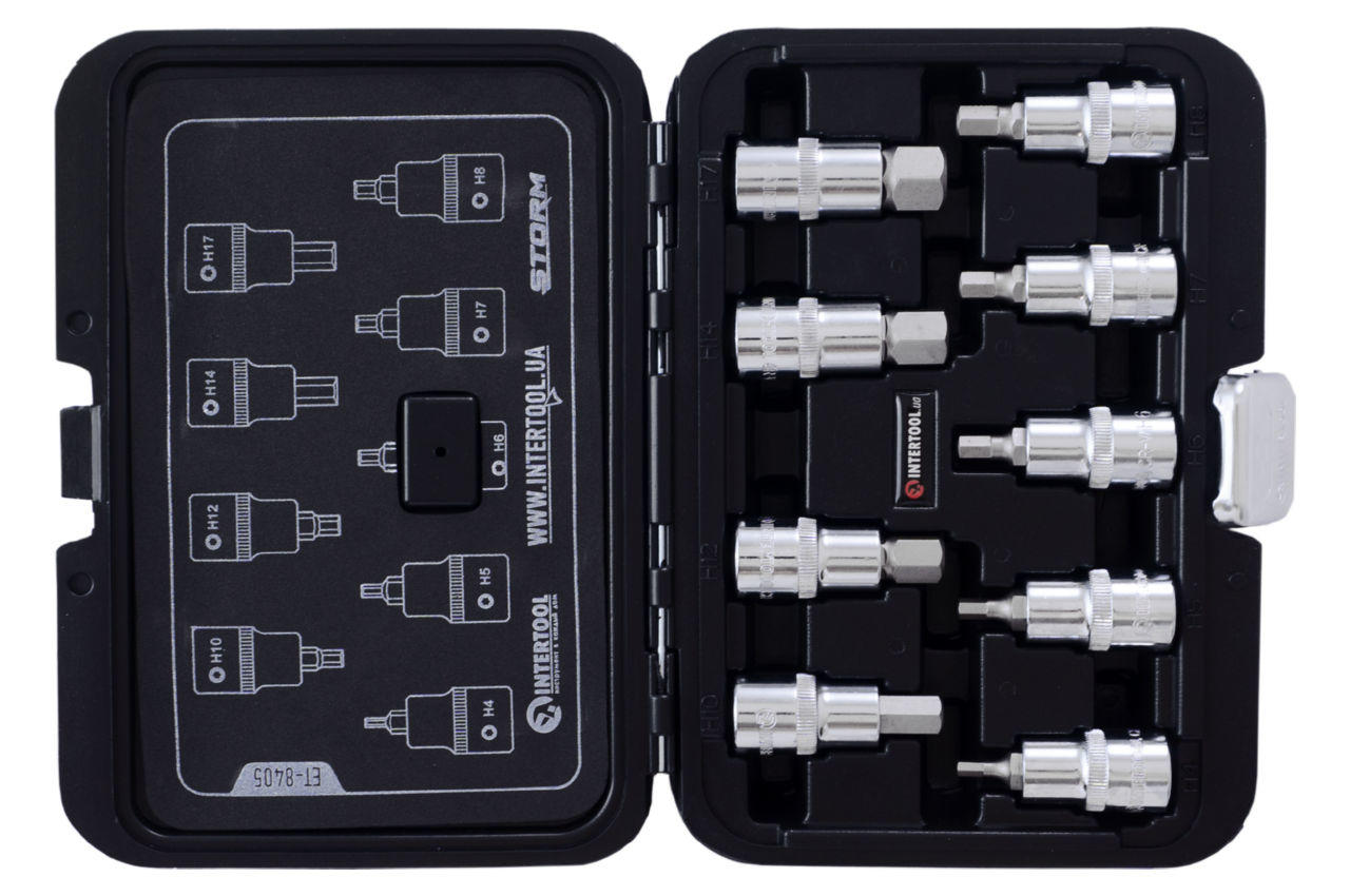 Набор бит HEX Intertool - 1/2" x H4-H17 x 55 мм (9 шт.) Storm