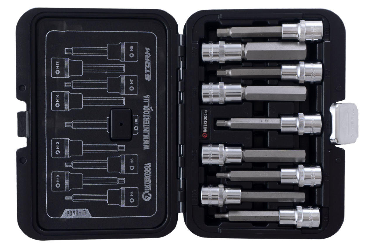 Набор бит HEX Intertool - 1/2" x H4-H17 x 100 мм (9 шт.) Storm