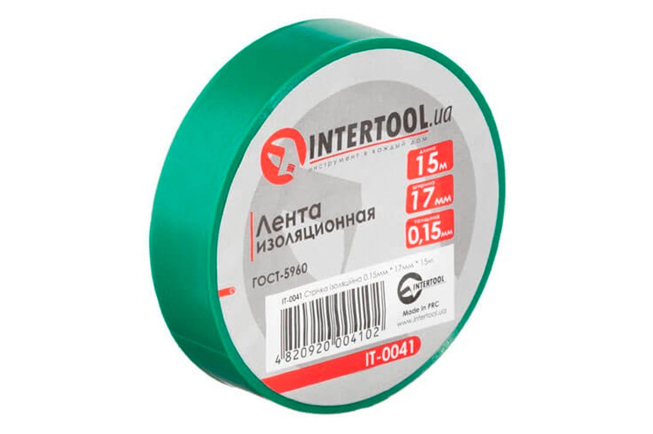 Лента изоляционная Intertool - 15 м x 17 x 0,15 мм зеленая