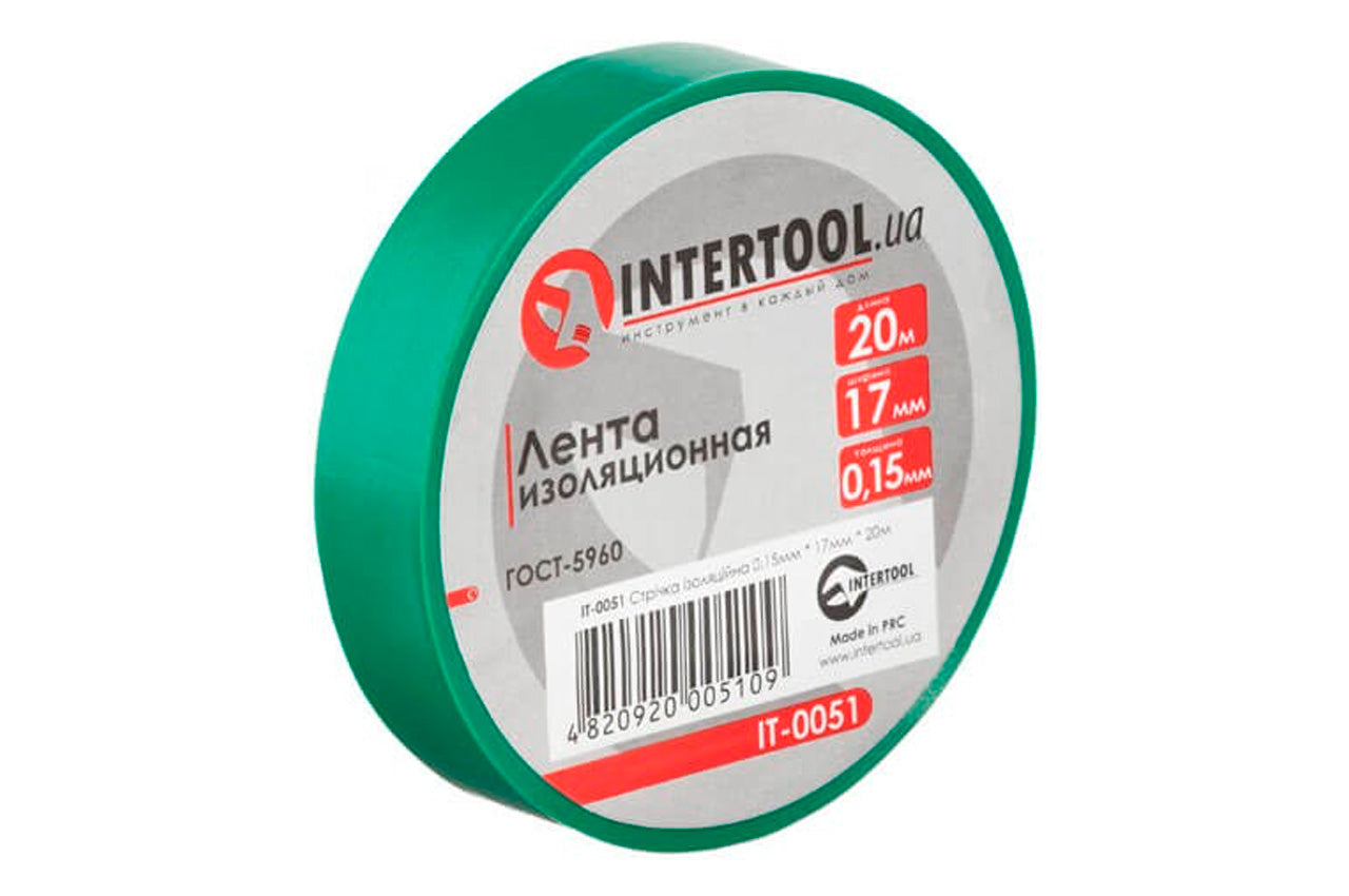 Лента изоляционная Intertool - 20 м x 17 x 0,15 мм зеленая