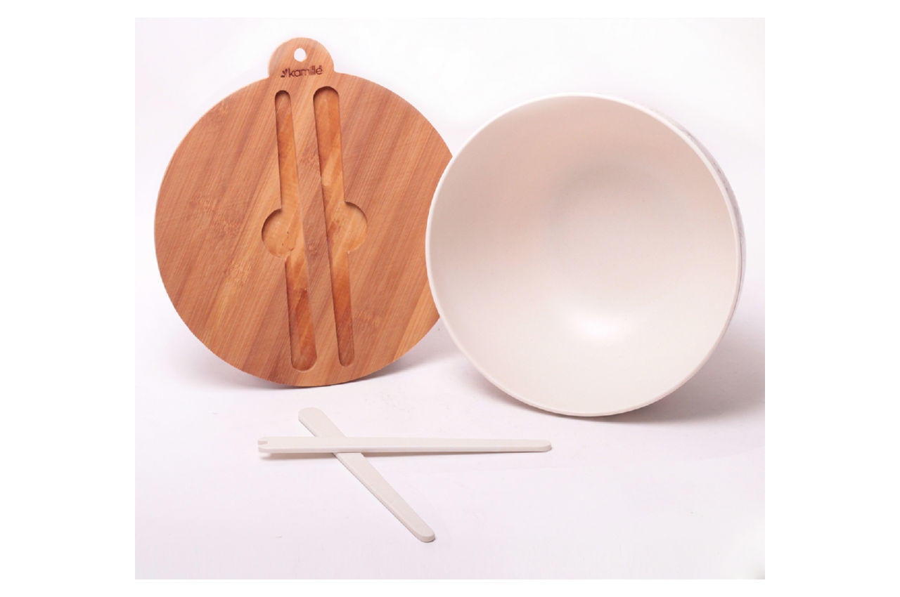 Миска бамбуковая Kamille - 240 мм с крышкой и палочками
