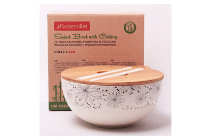 Миска бамбуковая Kamille - 240 мм с крышкой и палочками
