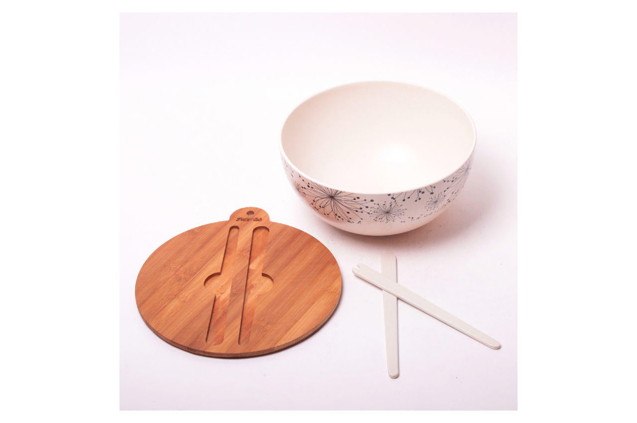 Миска бамбуковая Kamille - 240 мм с крышкой и палочками