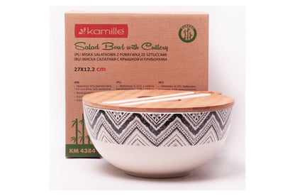 Миска бамбуковая Kamille - 240 мм с крышкой и палочками