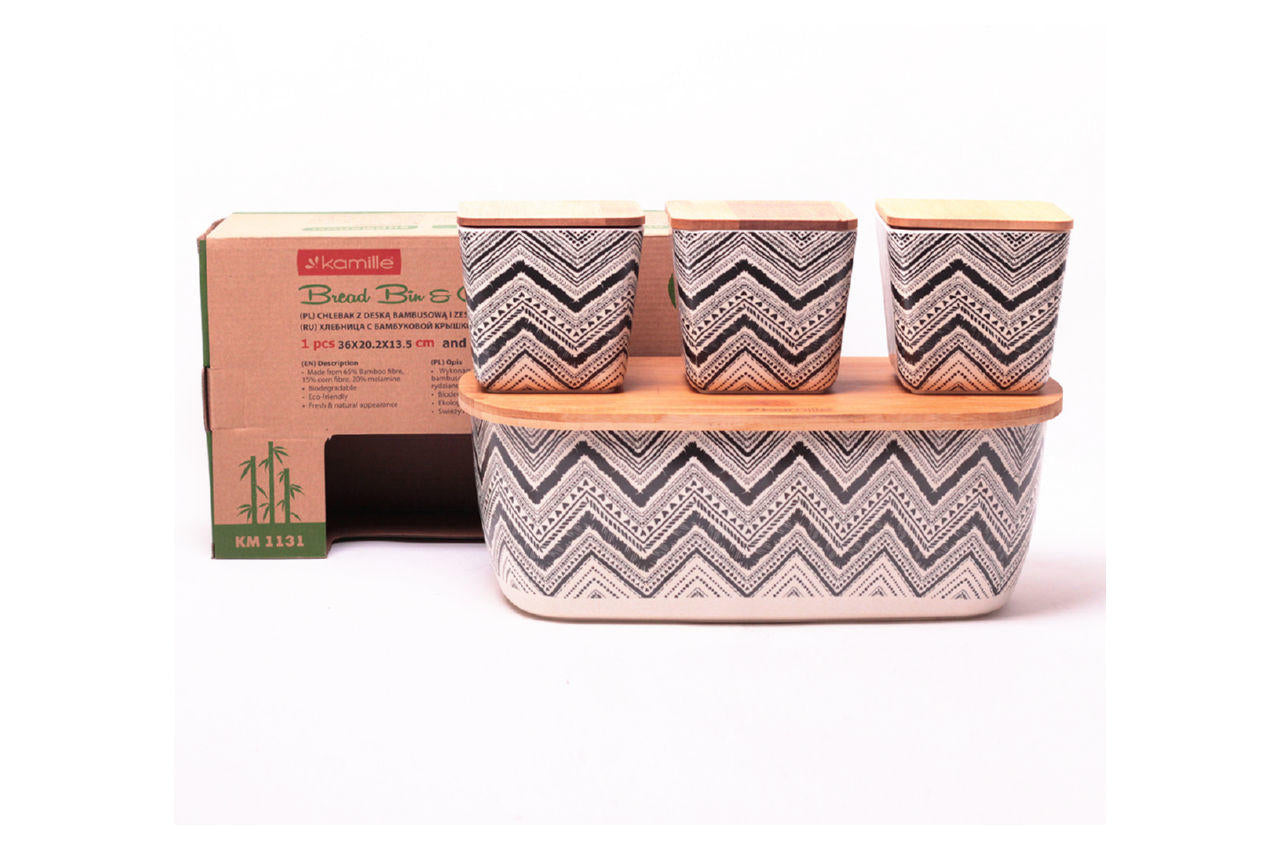 Хлебница Kamille - 360 × 202 × 135 мм бамбуковая + 3 емкости