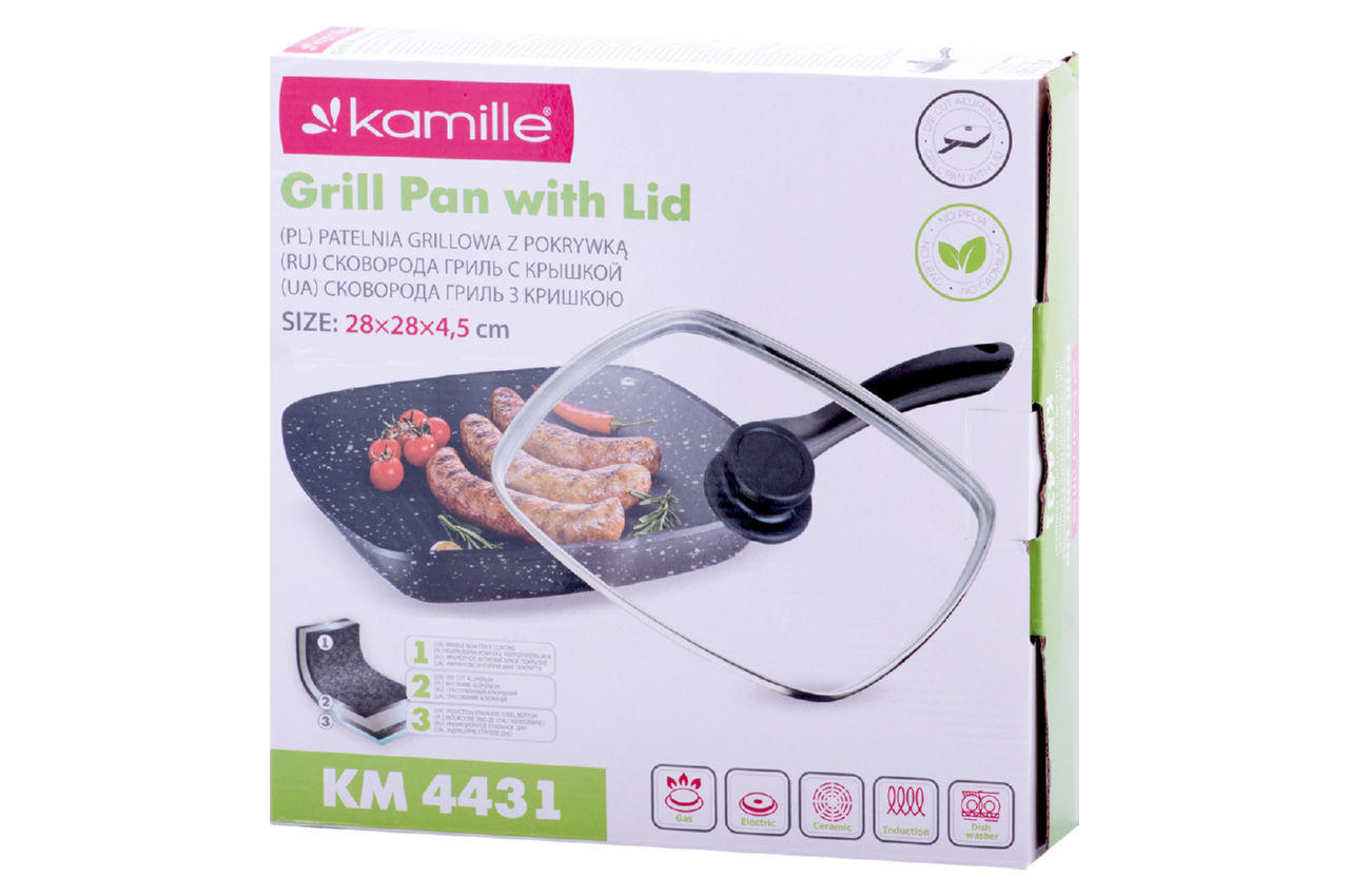 Сковорода-гриль антипригарная Kamille - 280 мм Black Marble