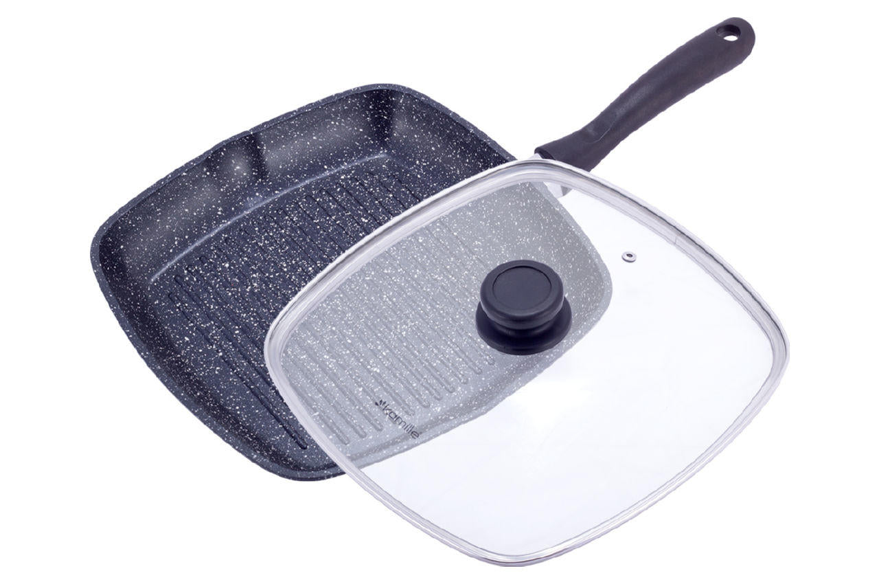 Сковорода-гриль антипригарная Kamille - 280 мм Black Marble