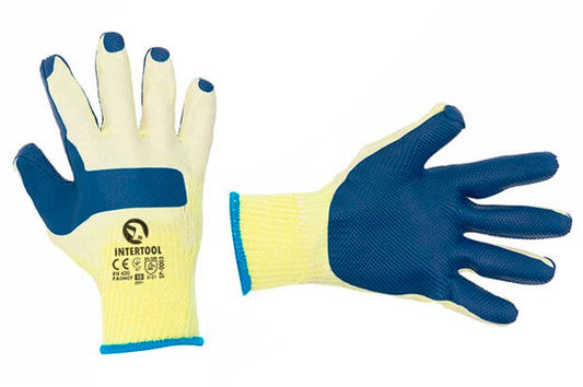 Перчатки Intertool - стекольщика латексная 10" (синяя)