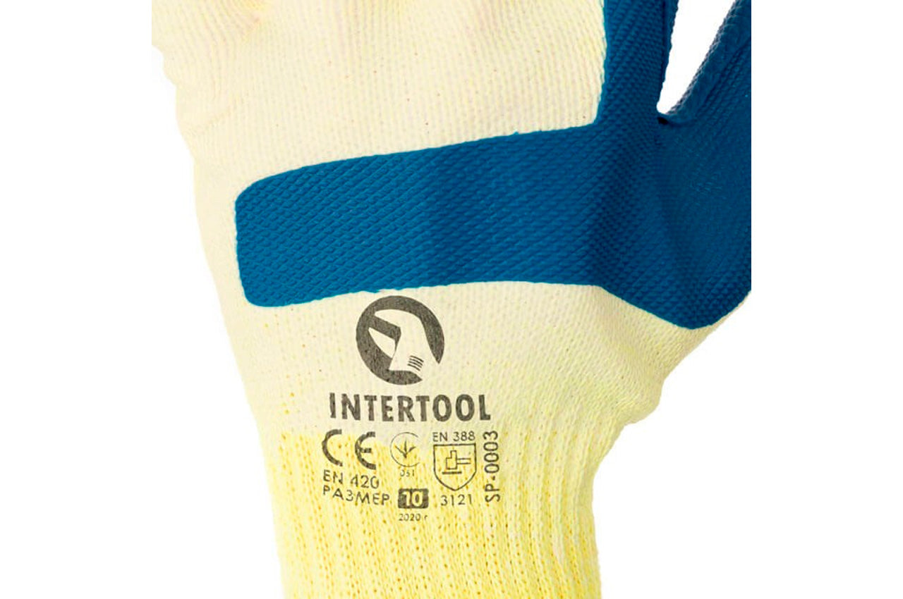 Перчатки Intertool - стекольщика латексная 10" (синяя)