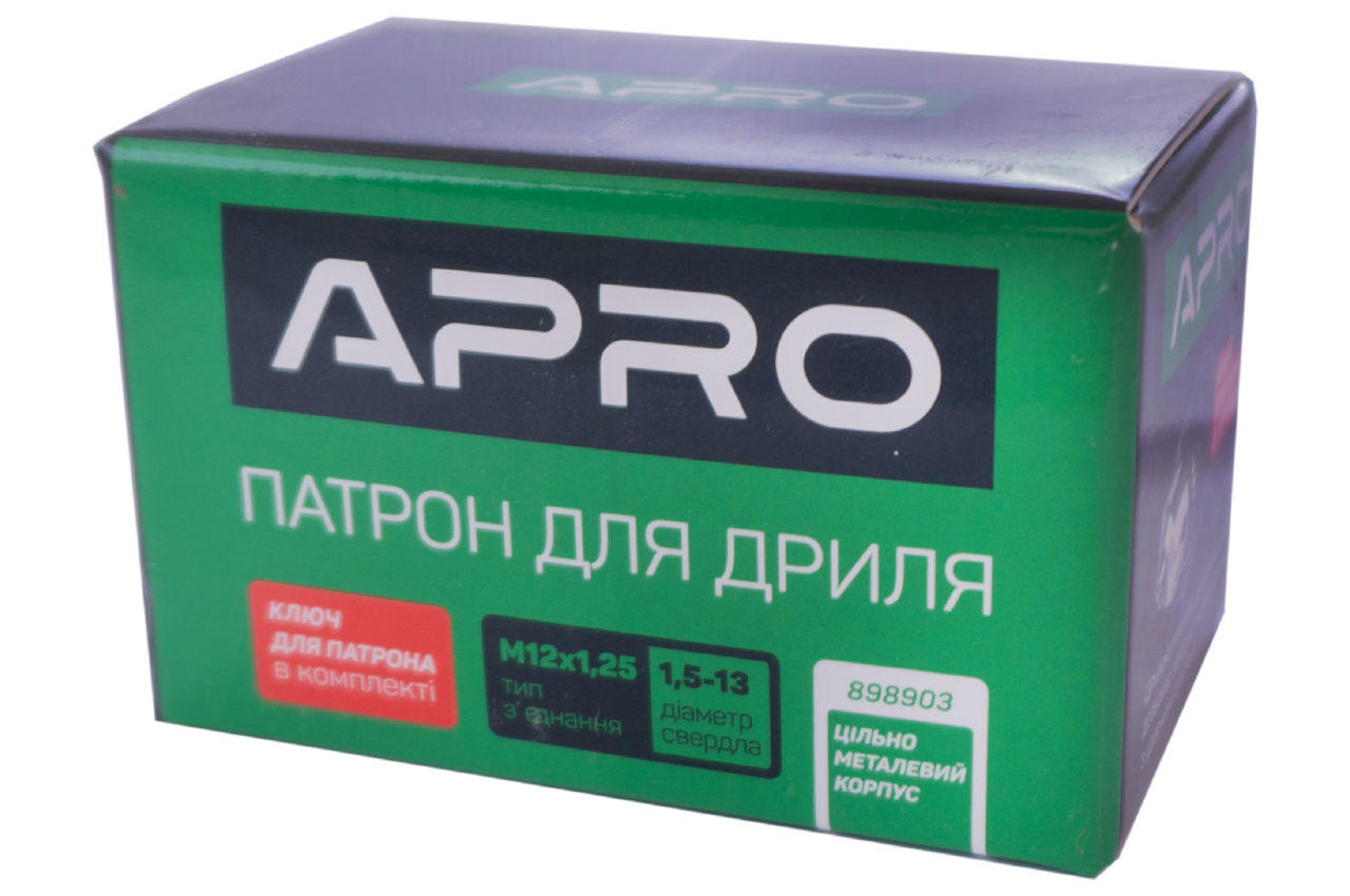 Патрон для дриля з ключем Apro - M12 x 1,25 x 1,5-13 мм