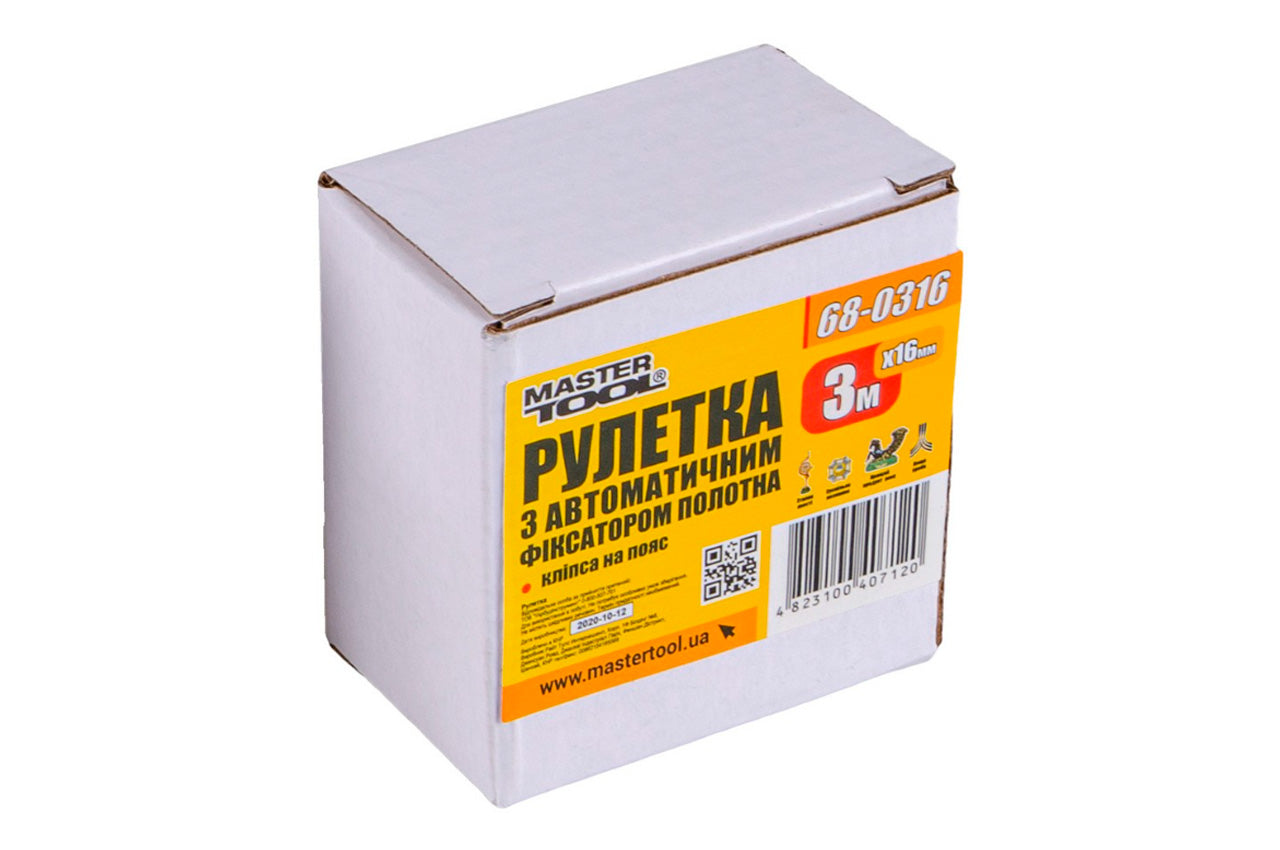 Рулетка Mastertool - 3 м x 16 мм автостоп