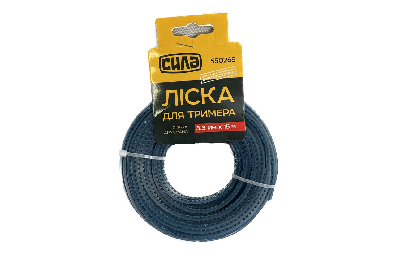 Леска для триммера Сила - 3,3 мм x 15 м квадрат пиранья армированная