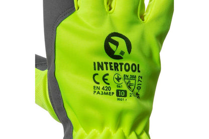Перчатка Intertool - комбинированная козья кожа флуоресцентная зеленая 10"