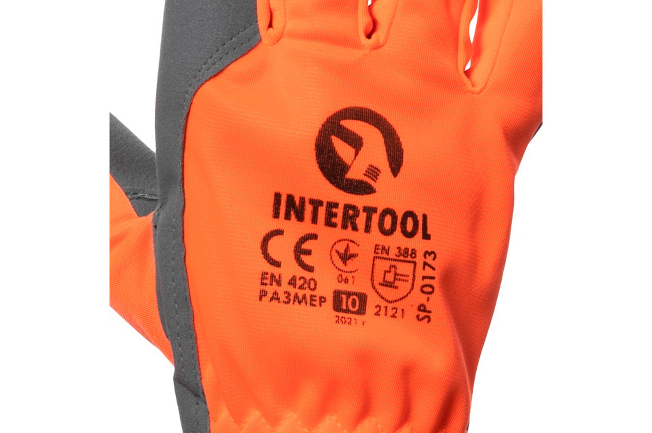 Перчатка Intertool - комбинированная козья кожа флуоресцентная оранжевая 10"