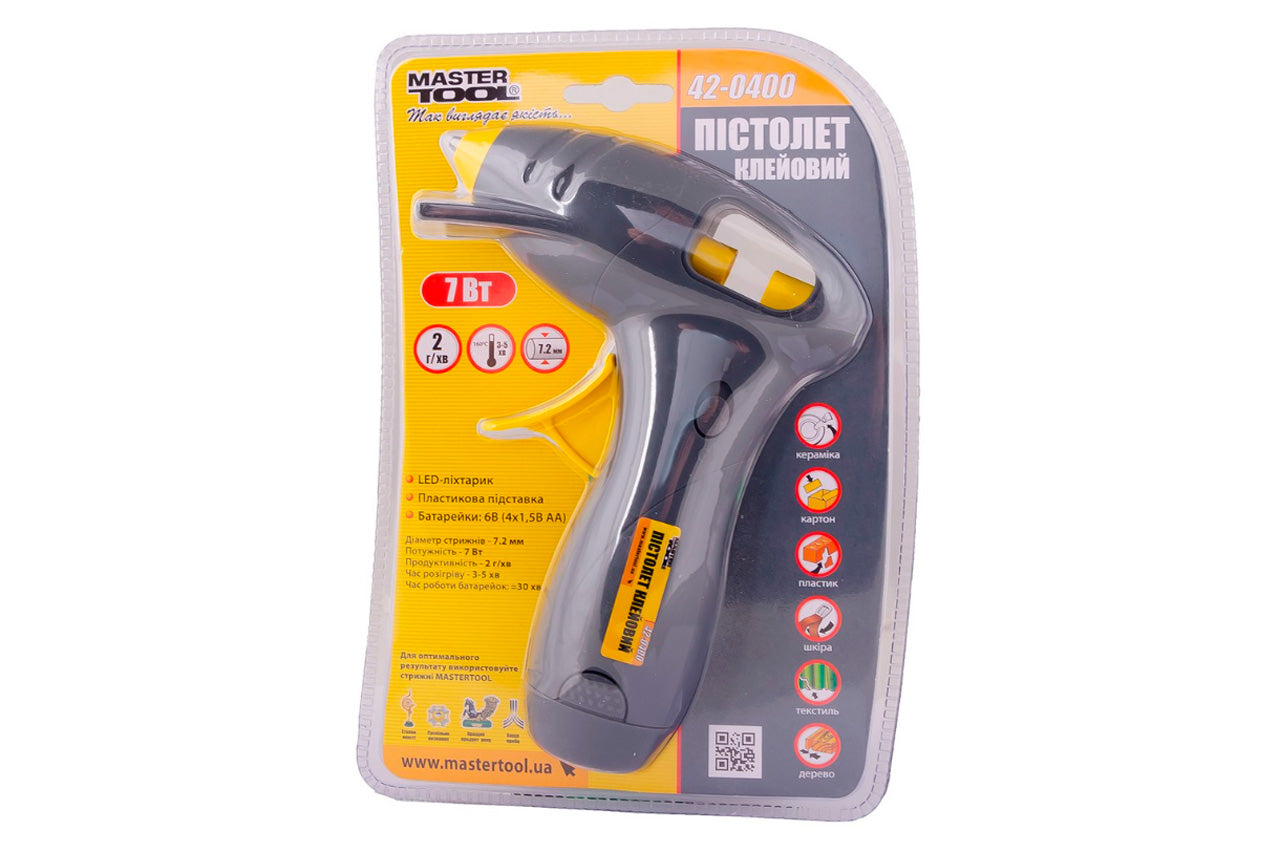 Пистолет клеевой на батарейках Mastertool - 7,2 мм x 7 Вт