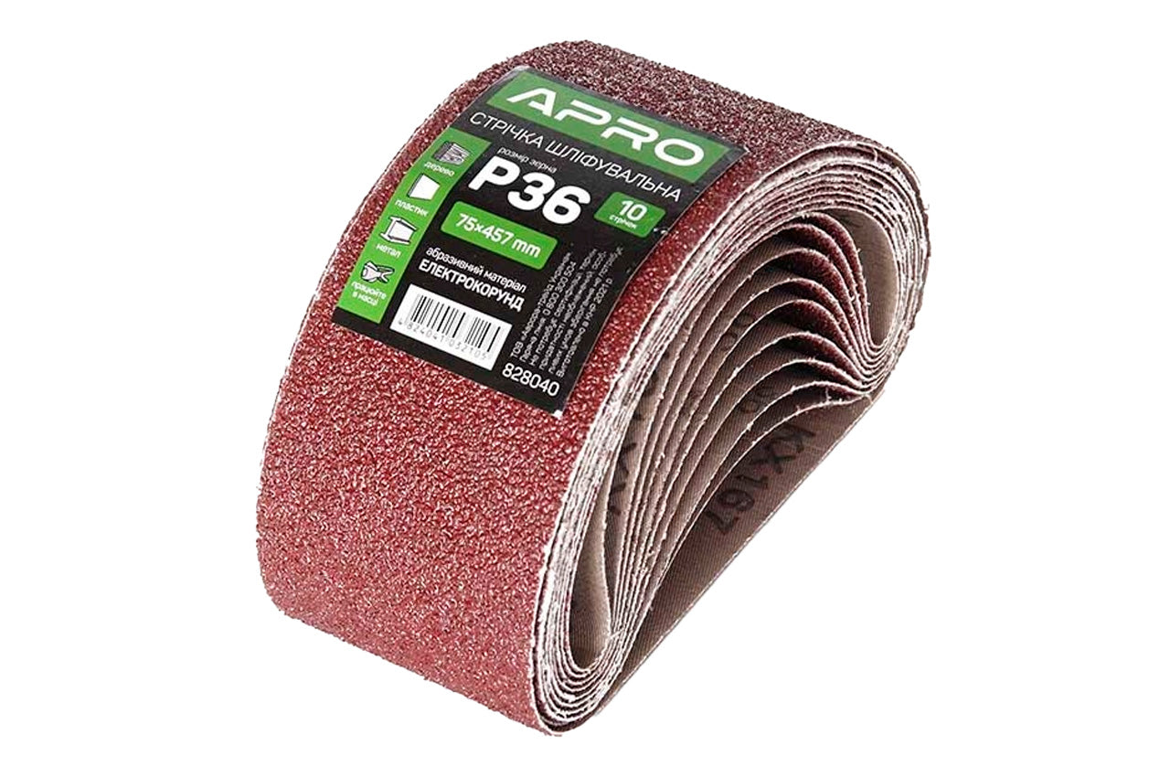 Лента шлифовальная Apro - 75 x 457 мм x Р36 (10 шт.)