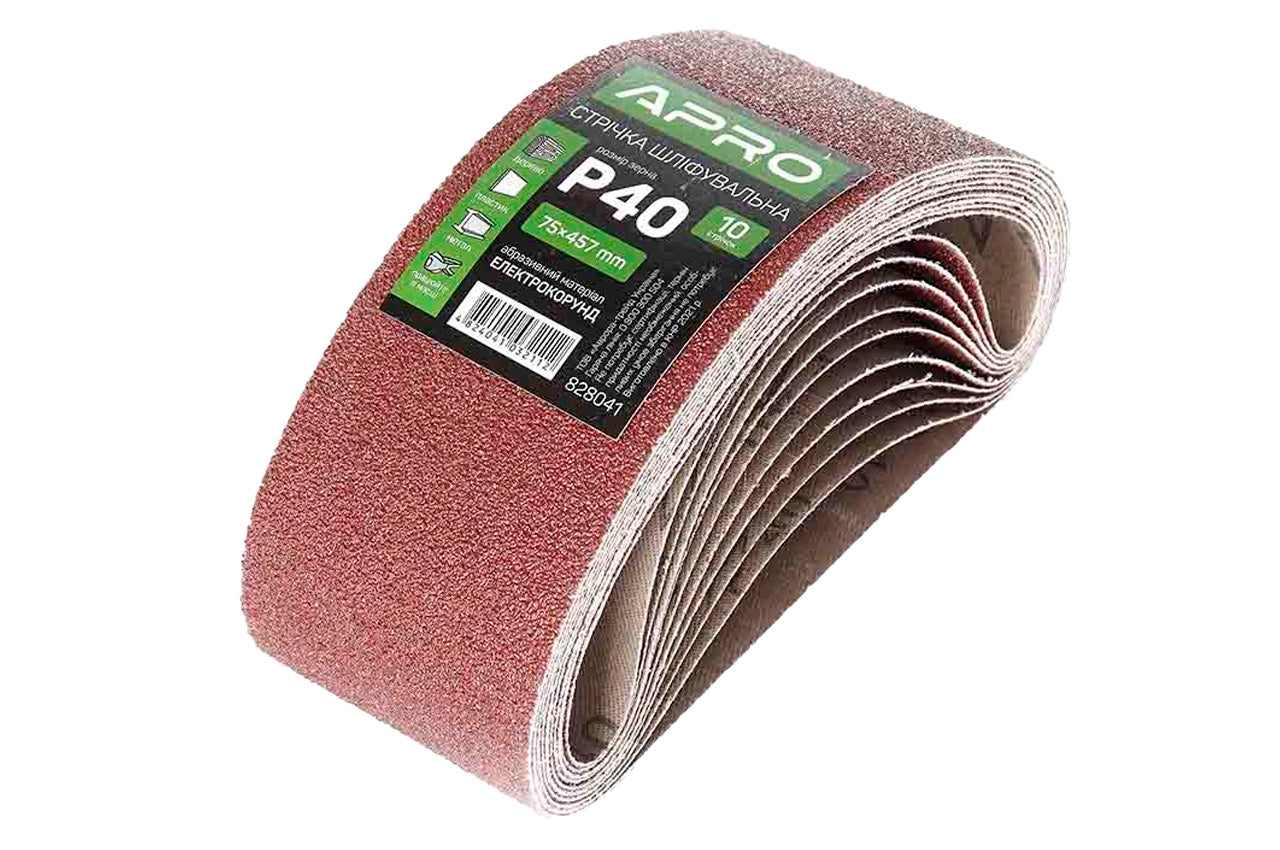 Лента шлифовальная Apro - 75 x 457 мм x Р40 (10 шт.)