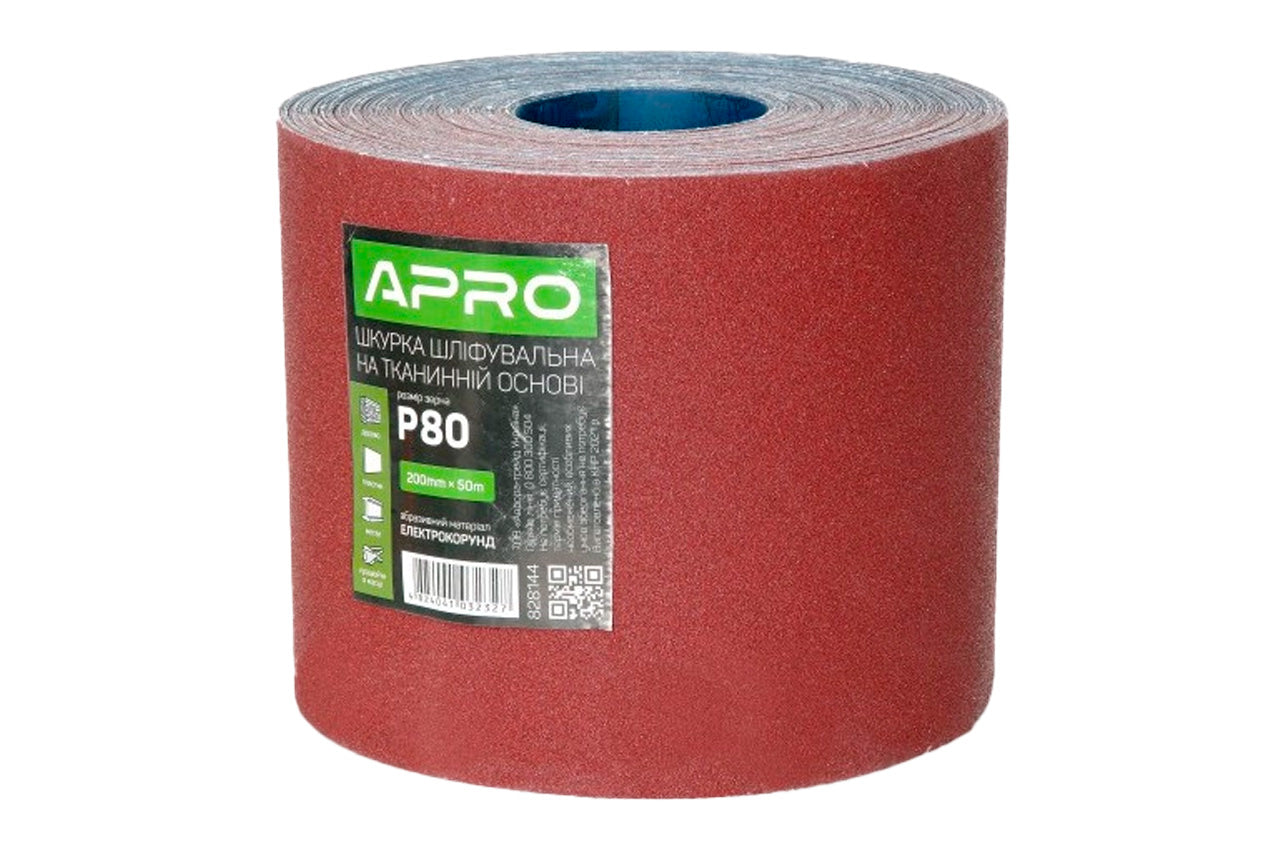 Шлифовальная шкурка Apro - 200 мм x 50 м x P80 тканевая