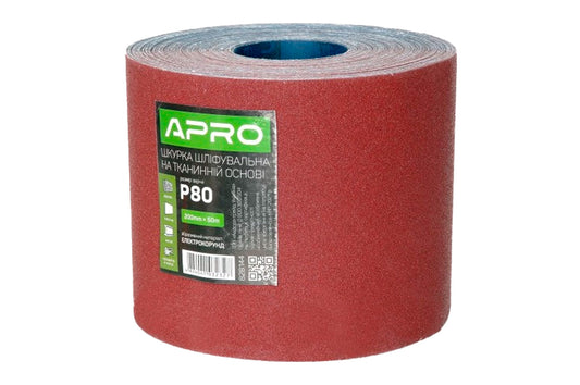Шлифовальная шкурка Apro - 200 мм x 50 м x P80 тканевая