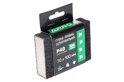 Губка шлифовальная Apro - 100 x 70 x 25 мм x P40 прямая