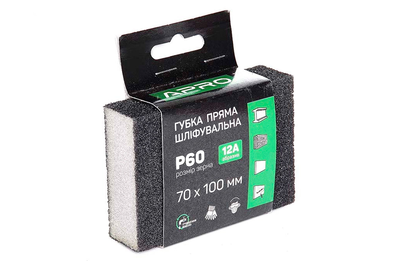 Губка шлифовальная Apro - 100 x 70 x 25 мм x P60 прямая