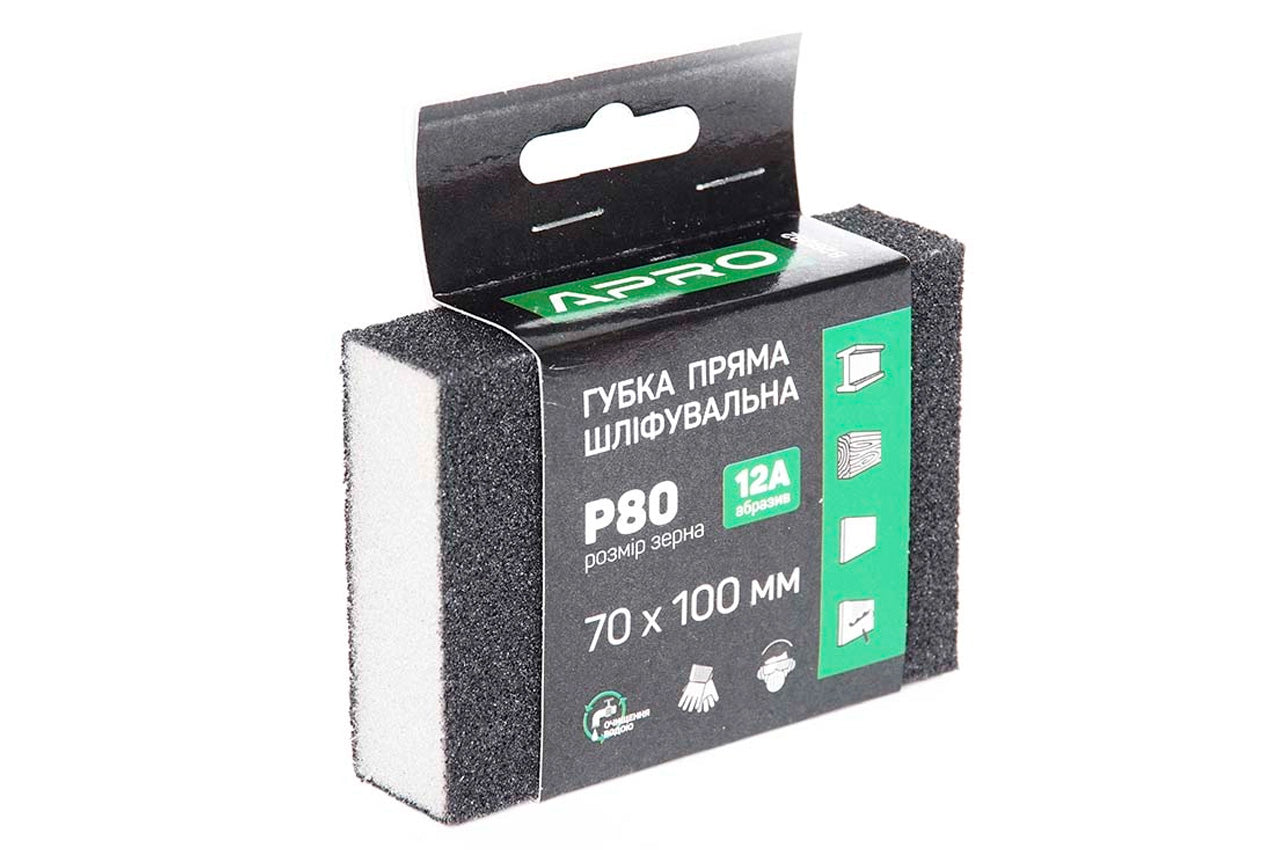 Губка шлифовальная Apro - 100 x 70 x 25 мм x P80 прямая