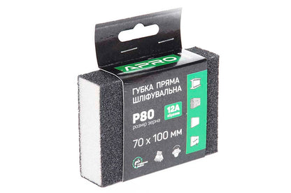 Губка шлифовальная Apro - 100 x 70 x 25 мм x P80 прямая