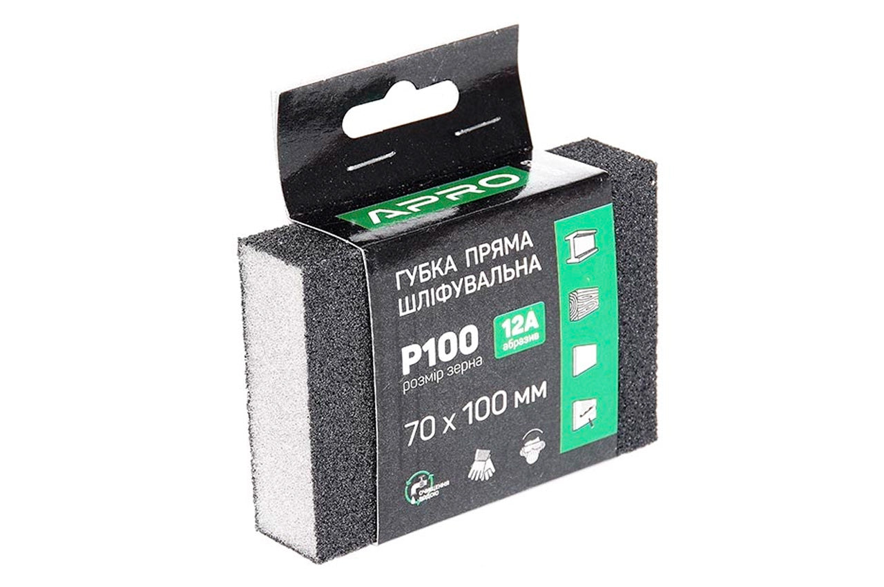 Губка шлифовальная Apro - 100 x 70 x 25 мм x P100 прямая