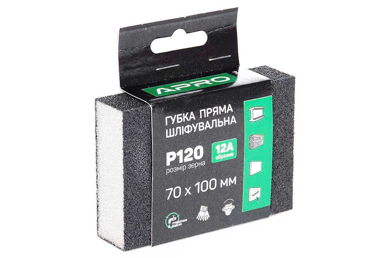 Губка шлифовальная Apro - 100 x 70 x 25 мм x P120 прямая