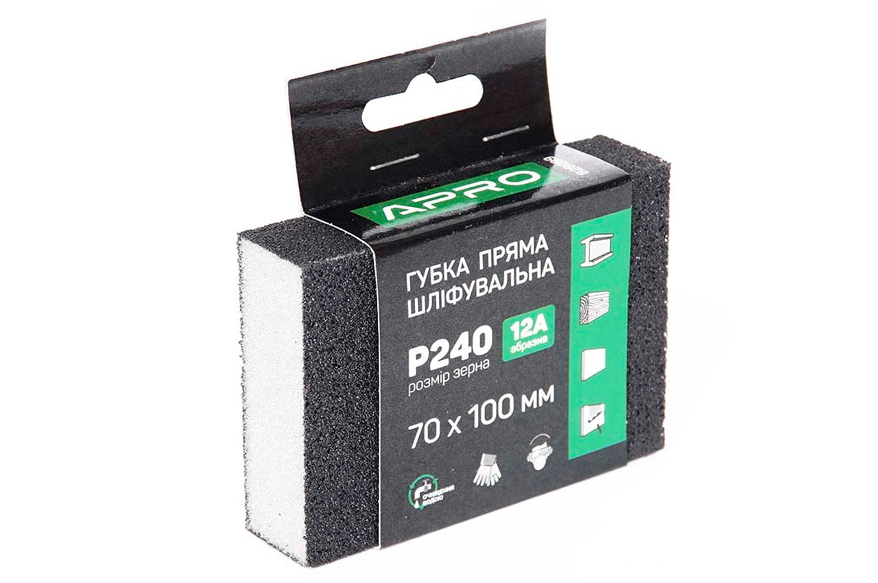 Губка шлифовальная Apro - 100 x 70 x 25 мм x P240 прямая