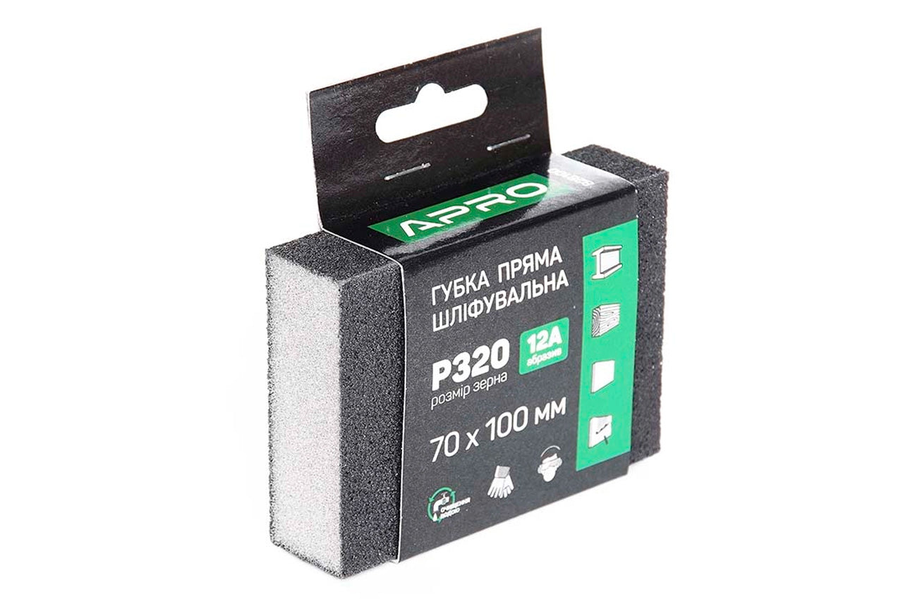 Губка шлифовальная Apro - 100 x 70 x 25 мм x P320 прямая
