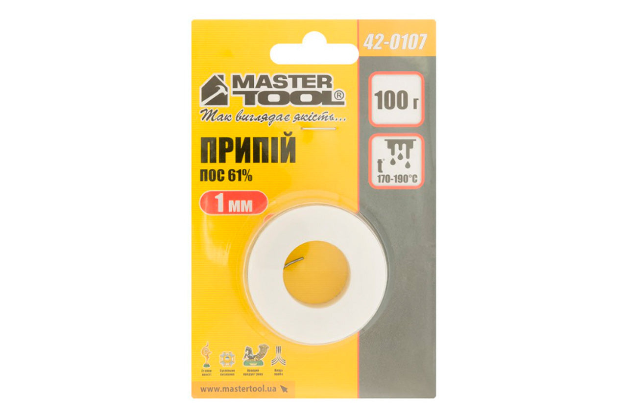 Припой Mastertool - ПОС 61% x 1 мм x 100г катушка