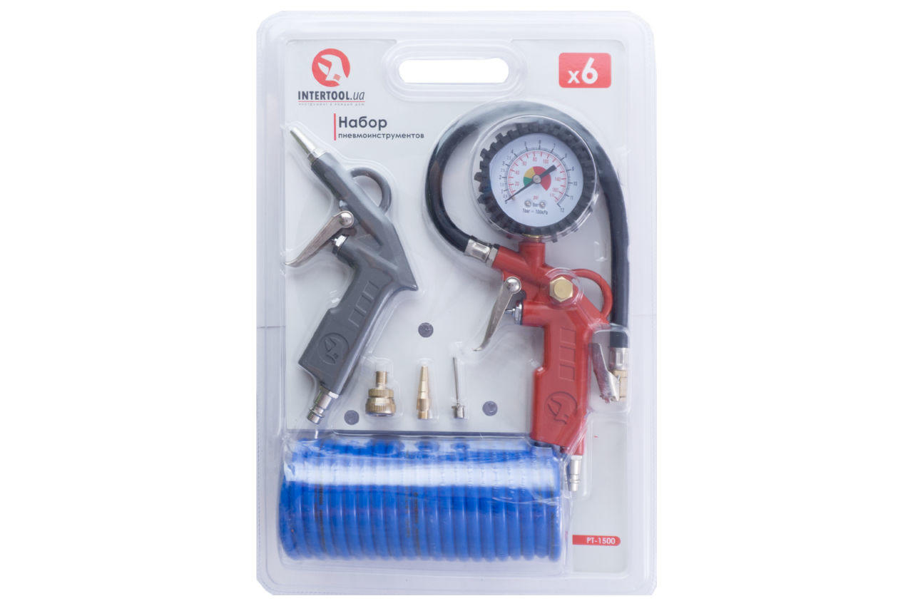 Набор пневмоинструментов Intertool - пистолет для шин x продувочный x шланг x 3 наконечника 6 ед.